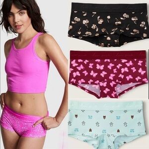 3 Victoria’s Secret Pink cotton shortie panties bundle PINK boyshort holiday